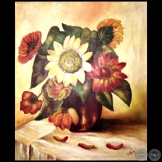 Jarrón con flores - Pintura al óleo - Obra de Vicente González Delgado